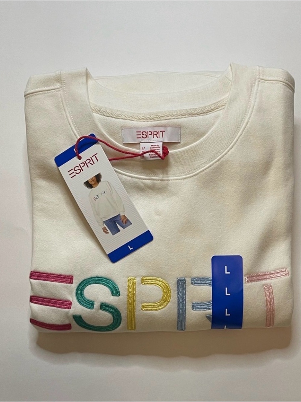 Esprit Cream Sweatshirt with Rainbow Logo - Picture 2 of 3